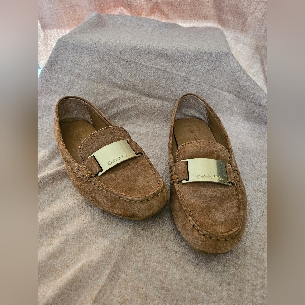 Calvin Klein Brown Slip-On Loafers with Elegant Metallic Detail